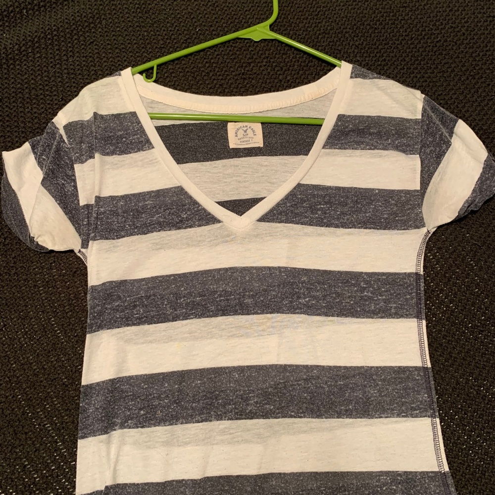 American eagle blue and white V neck